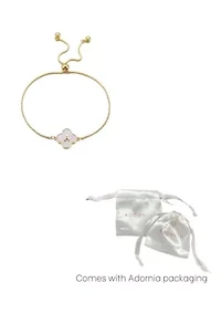 14k Gold Plated Mother of Pearl Initial Clover Bolo Bracelet