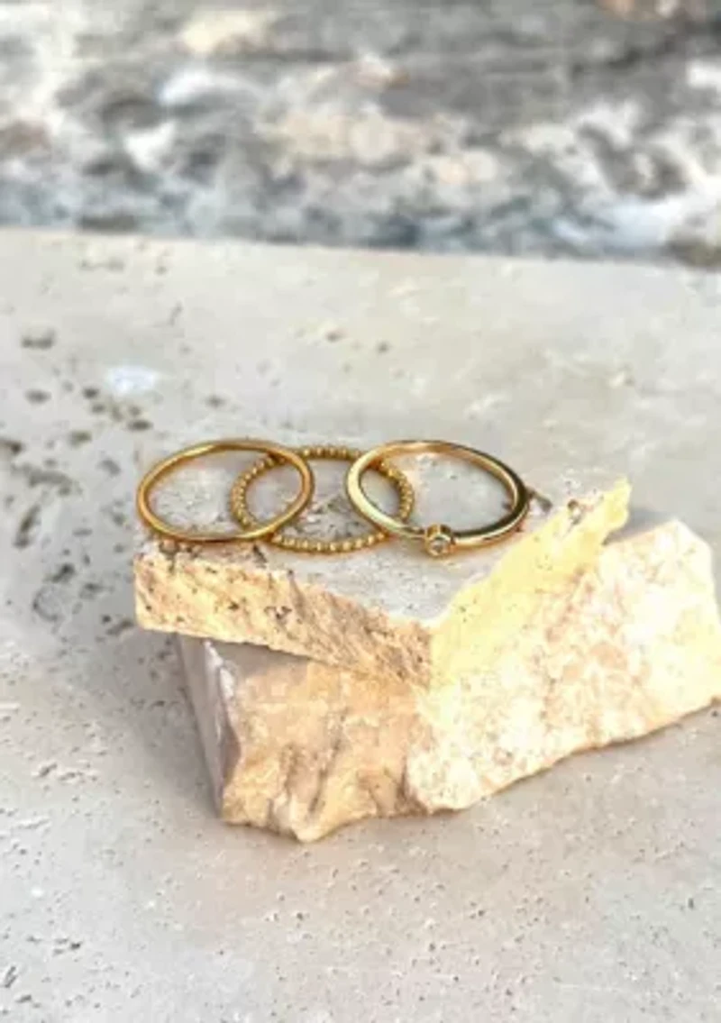Tarnish Resistant 18k Gold Plated 3-Ring Set