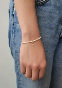 14k Gold Plated Freshwater Pearl with Pave Letter Bracelet
