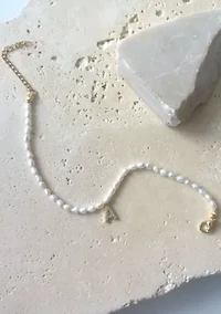 14k Gold Plated Freshwater Pearl with Pave Letter Bracelet