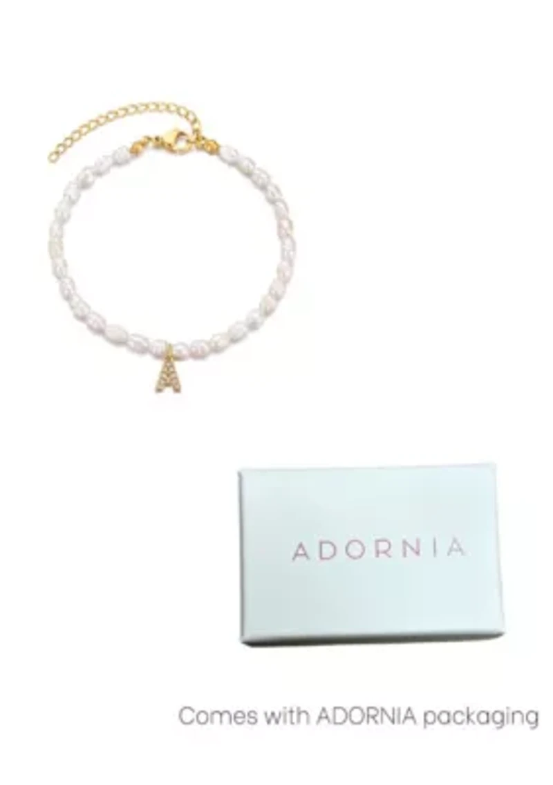 14k Gold Plated Freshwater Pearl with Pave Letter Bracelet