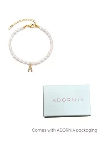 14k Gold Plated Freshwater Pearl with Pave Letter Bracelet