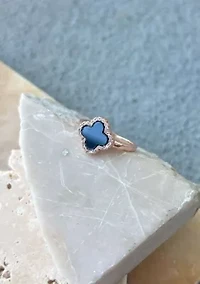 14k Rose Gold Plated Black Halo CZ Clover Ring