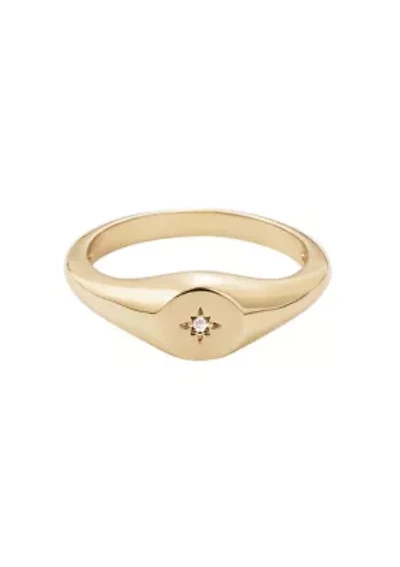 14k Gold Plated Starbust Signet Pinky Ring