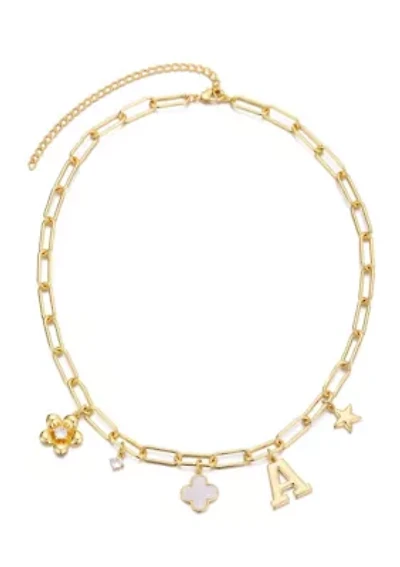 14k Yellow Gold Plated Initial Chunky Charm Necklace