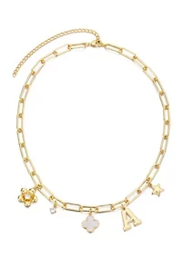 14k Yellow Gold Plated Initial Chunky Charm Necklace