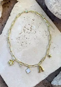 14k Yellow Gold Plated Initial Chunky Charm Necklace