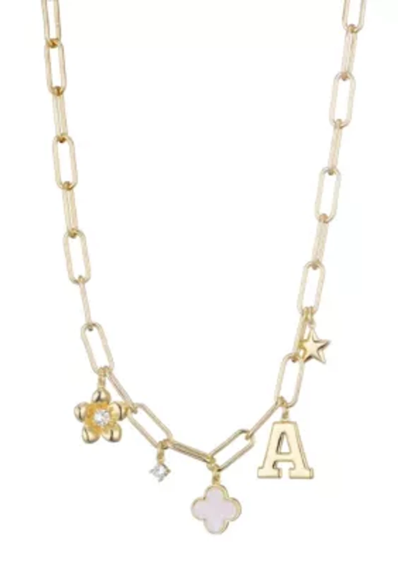 14k Yellow Gold Plated Initial Chunky Charm Necklace