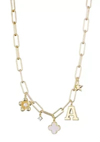 14k Yellow Gold Plated Initial Chunky Charm Necklace