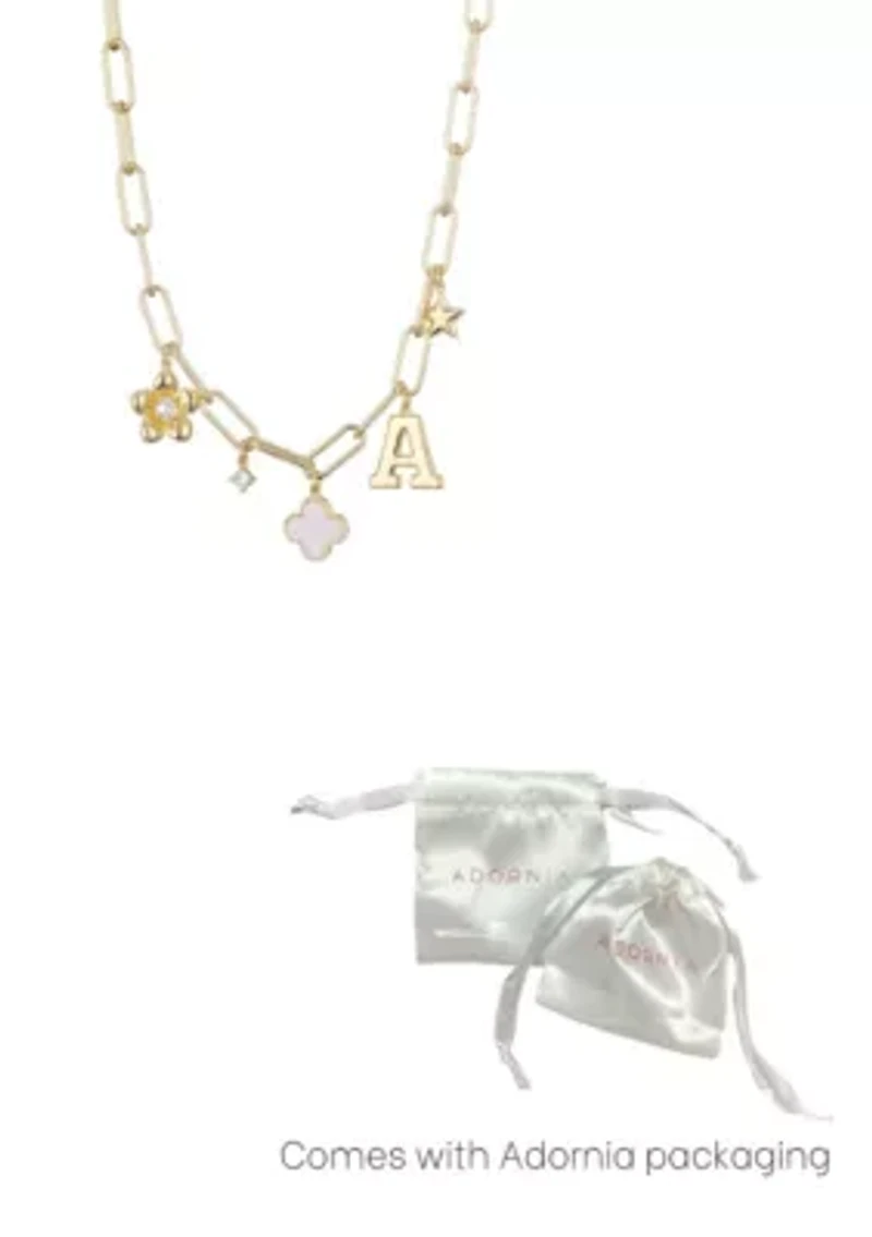 14k Yellow Gold Plated Initial Chunky Charm Necklace