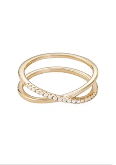 14k Gold Vermeil .925 Sterling Silver CZ Crossed Half Eternity Band Ring