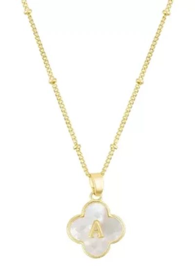 14k Gold Plated Mother-of-Pearl Initial Clover Necklace