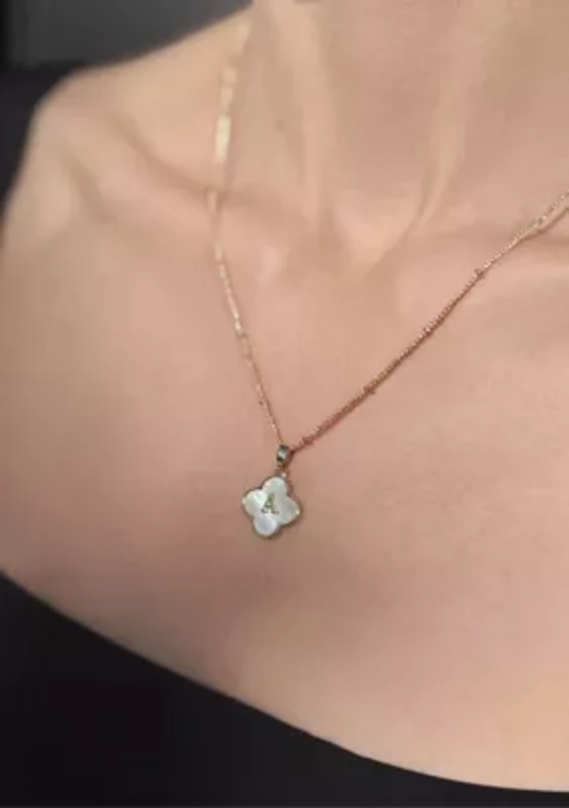 14k Gold Plated Mother-of-Pearl Initial Clover Necklace