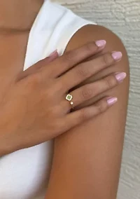 14k Gold Plated CZ Open Band Clover Ring