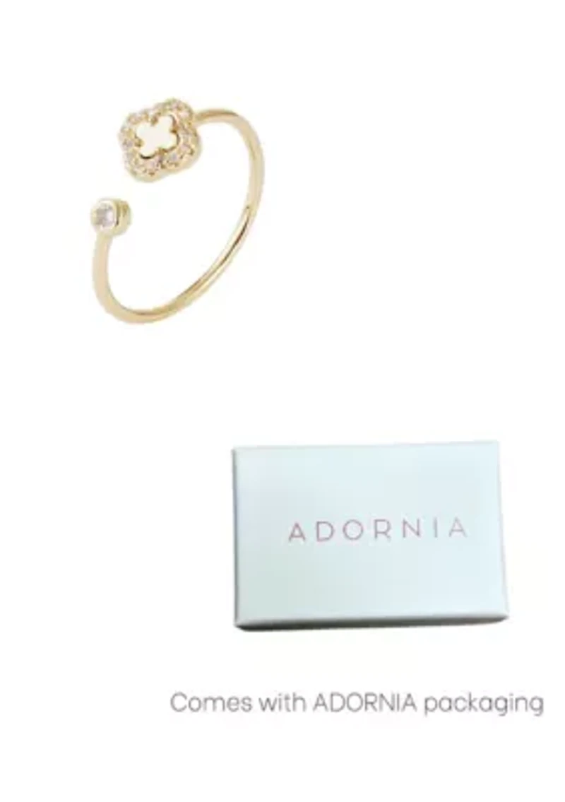 14k Gold Plated CZ Open Band Clover Ring