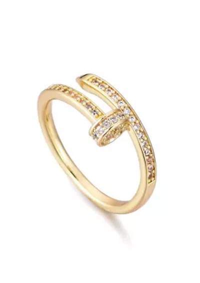 14k Yellow Gold Plated CZ Nail Ring