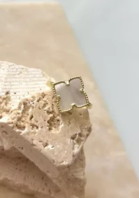 14k Gold Plated White Mother of Pearl Flower Ring