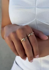 14k Gold Plated Dangling CZ Heart and Clover Rings Set