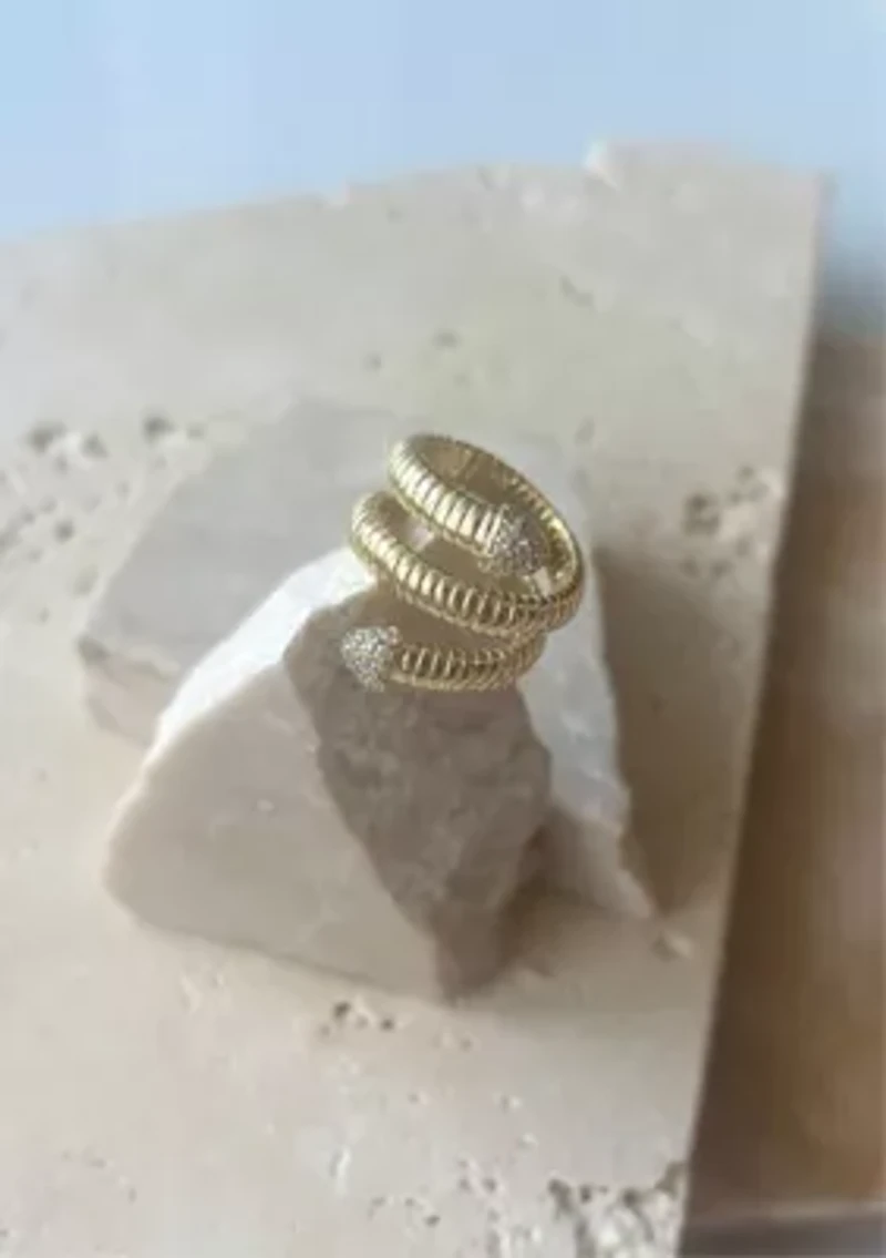 14k Gold Plated Coil Wrap CZ Ring