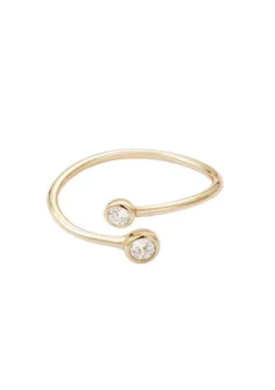 14k Gold Vermeil .925 Sterling Silver Adjustable Crystal Overlapping Ring Small