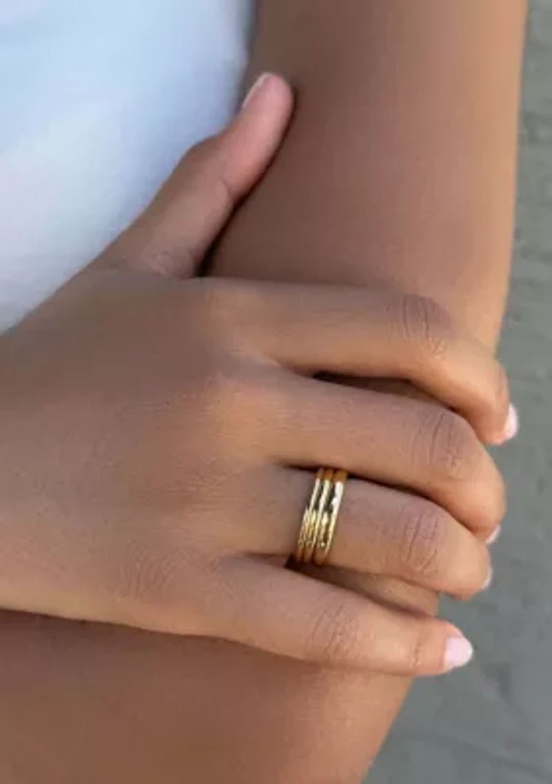 Tarnish Resistant 18k Gold Plated Stacking Band Set