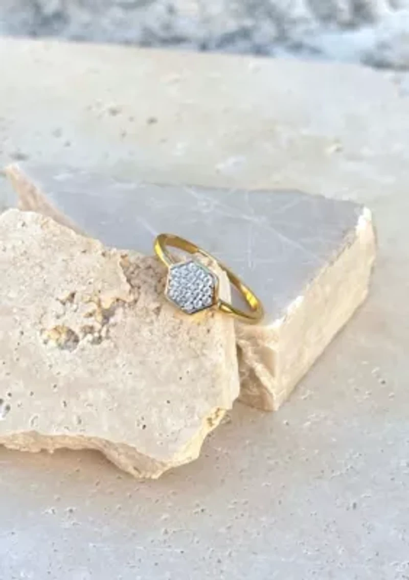 14k Gold Plated CZ Mini Hexagon Ring