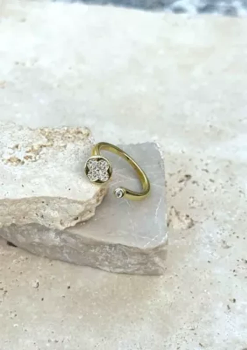 14k Gold Plated Open Bands CZ Clover Ring