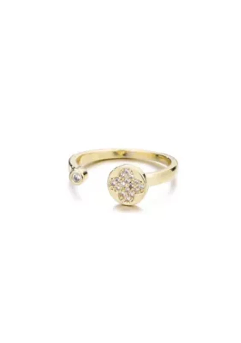 14k Gold Plated Open Bands CZ Clover Ring