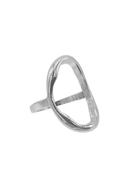 Silver Plated Open Hammered Oval Ring