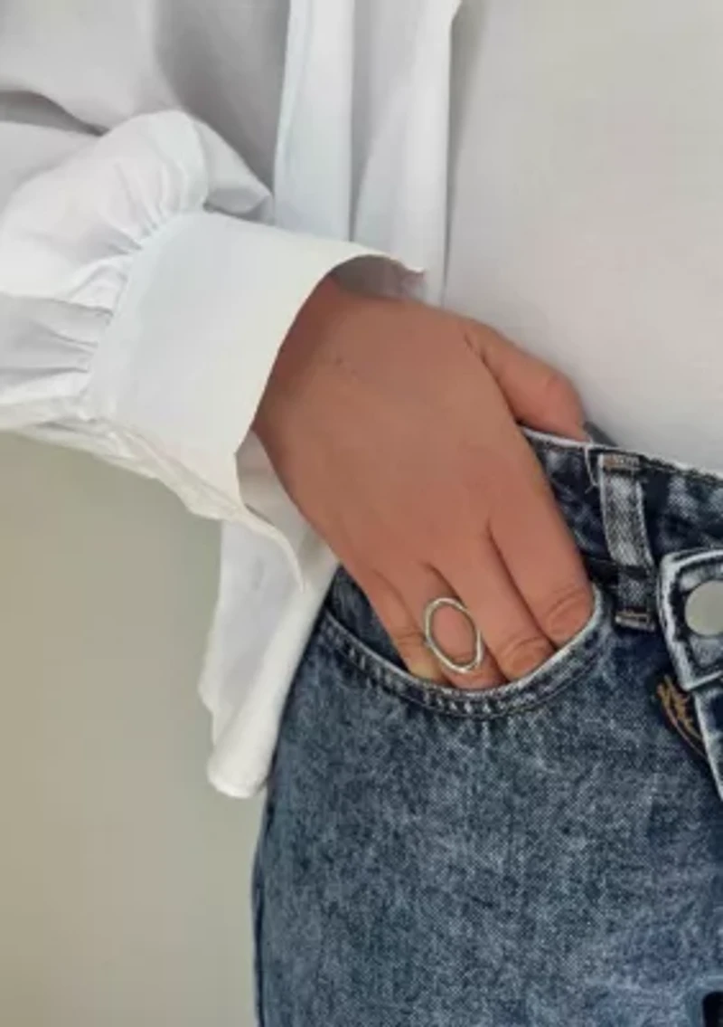 Silver Plated Open Hammered Oval Ring