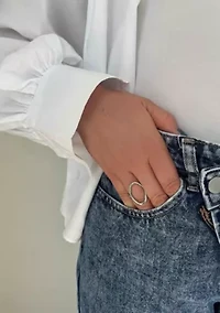 Silver Plated Open Hammered Oval Ring