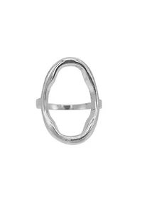 Silver Plated Open Hammered Oval Ring