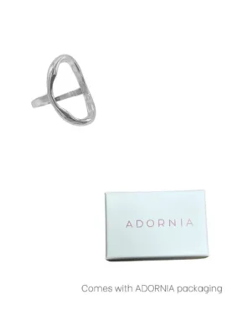 Silver Plated Open Hammered Oval Ring