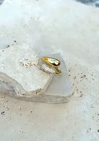 14k Gold Plated CZ Curved Bands Ring