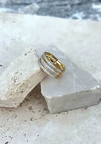14k Gold Plated CZ Triple Band Ring