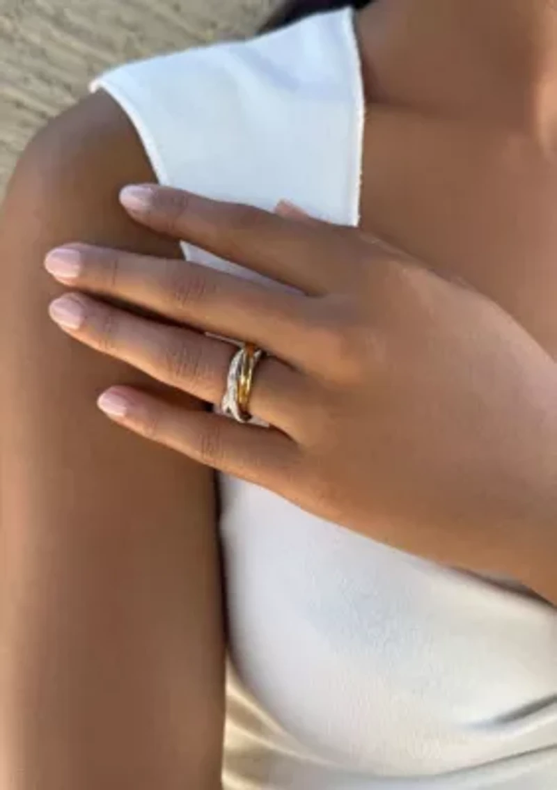 Tarnish Resistant Two-Tone CZ Rolling Eternity Bands