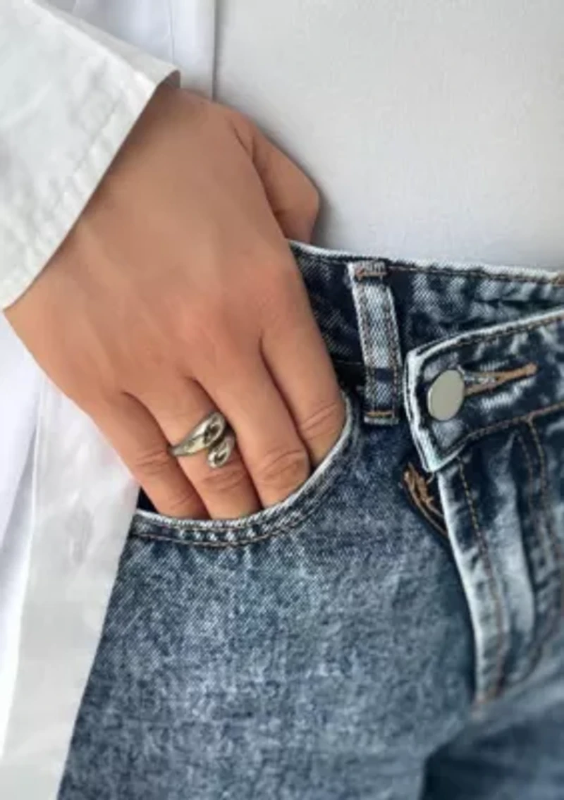 Tarnish Resistant Silver Plated Overlapping Chunky Bands Ring