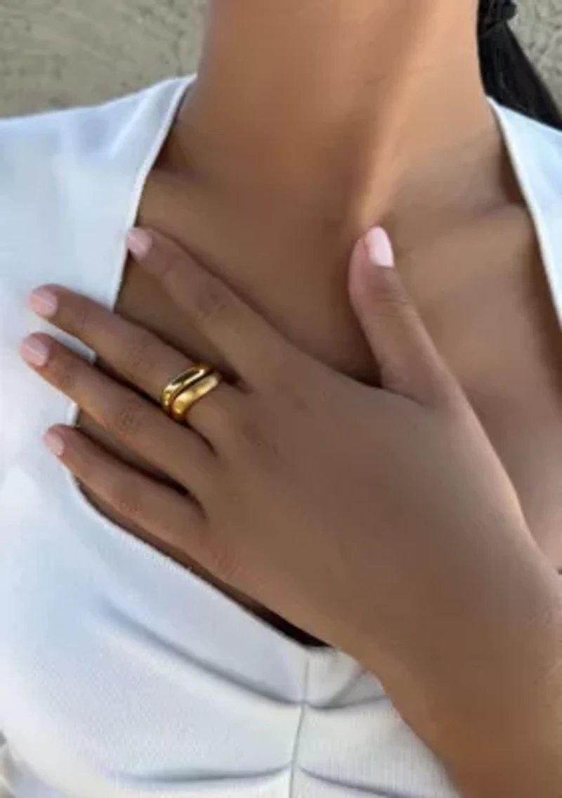 Tarnish Resistant 18k Gold Plated Nesting Curved Band Set