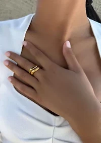 Tarnish Resistant 18k Gold Plated Nesting Curved Band Set