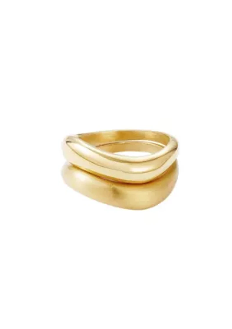 Tarnish Resistant 18k Gold Plated Nesting Curved Band Set