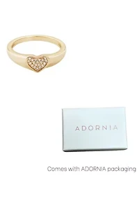 14k Gold Plated CZ Pave Heart Signet Pinky Ring