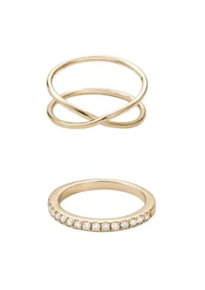14k Gold Plated X and Eternity Ring Set