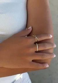 14k Gold Plated X and Eternity Ring Set