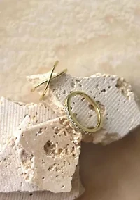 14k Gold Plated X and Eternity Ring Set