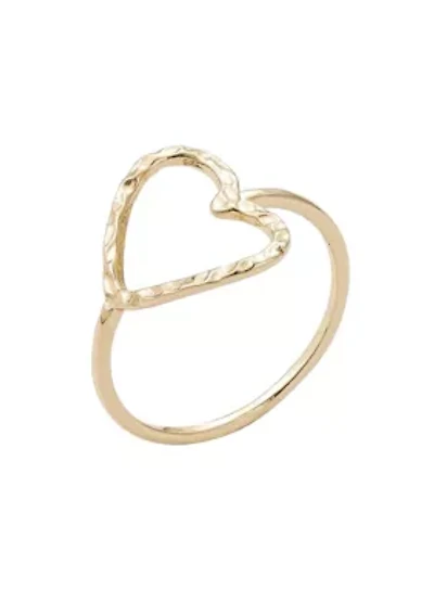 14k Gold Plated Hammered Open Heart Ring