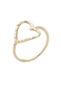 14k Gold Plated Hammered Open Heart Ring