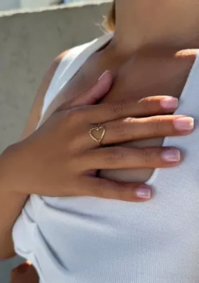 14k Gold Plated Hammered Open Heart Ring
