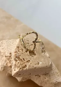 14k Gold Plated Hammered Open Heart Ring
