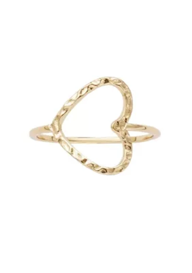 14k Gold Plated Hammered Open Heart Ring