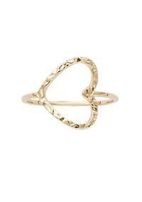 14k Gold Plated Hammered Open Heart Ring